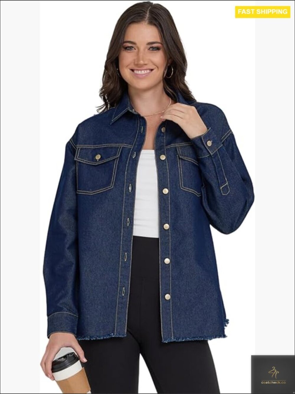 Oversized Denim Shacket Button Down Shirt Classic Chic Casual Layering Piece